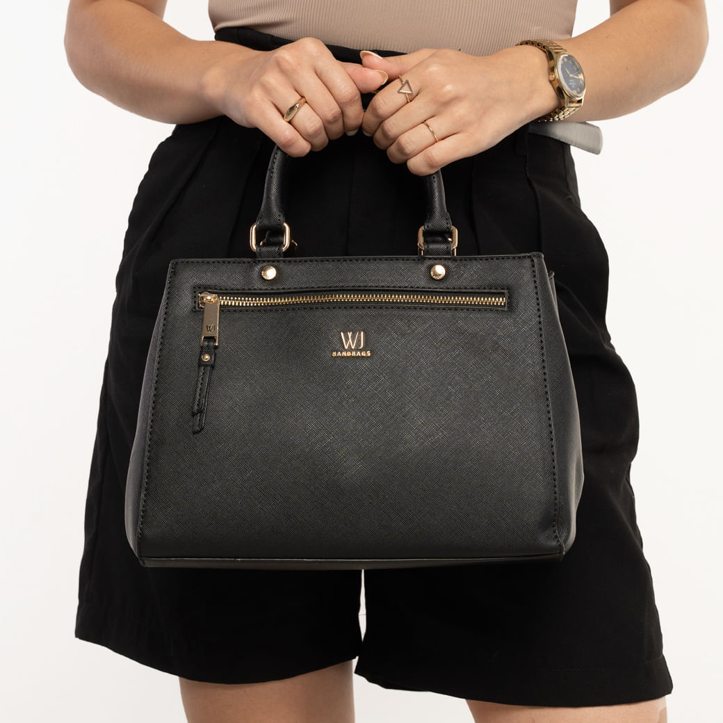 Bolsa WJ Satchel Média Zíper Frontal Feminina Preta | Paquetá